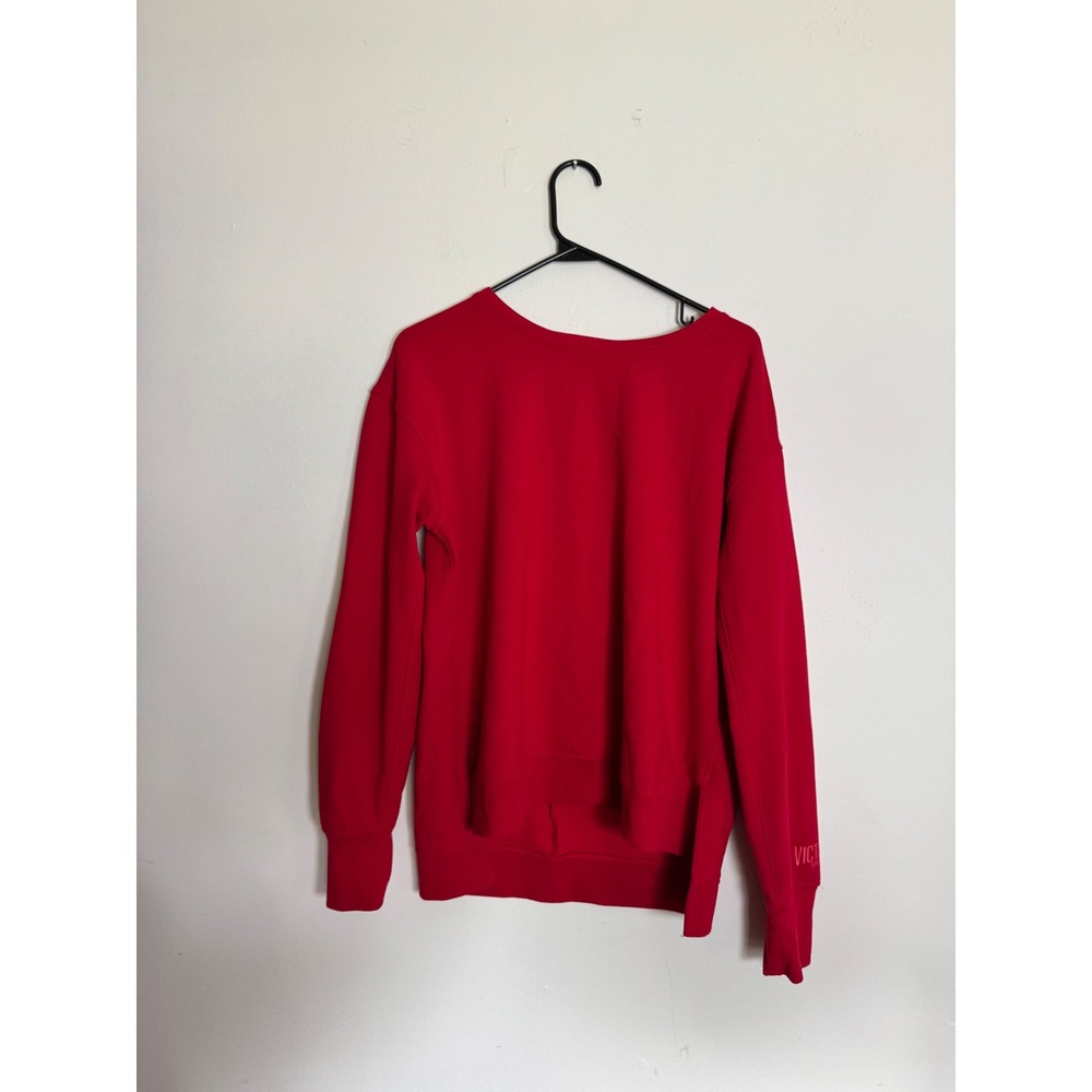 Victoria's Secret Red Crewneck Sweatshirt Iconic Fleece Slit Hem Logo Medium M